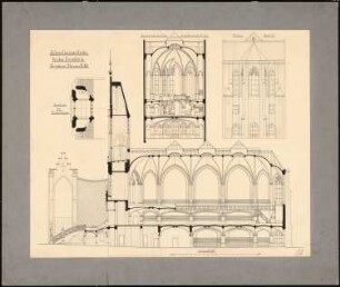 Friedenskirche, Berlin: Längsschnitt, 2 Querschnitte, Rückansicht