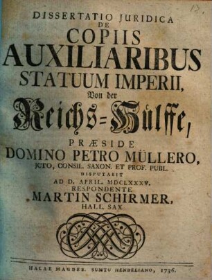 De copiis auxiliaribus statuum Imperii