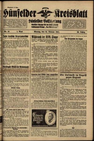 Erste Ausgabe vom Montag, den 24. Februar 1941.