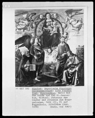Tafeln des ehemaligen Hochaltars von Santa Maria Novella in Florenz — Maria in der Glorie, von vier Heiligen verehrt