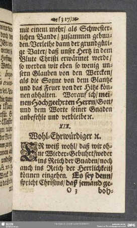 XIX. Die Nothwendigkeit der Wiedergebuhrt