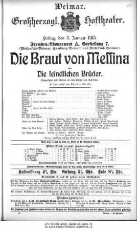 Die Braut von Messina oder Die feindlichen Brüder