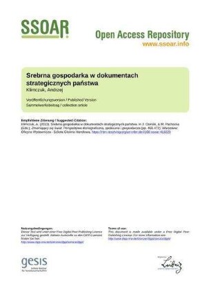 Srebrna gospodarka w dokumentach strategicznych państwa