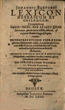 Johannis Buxtorfi Lexicon Hebraicum et Chaldaicum