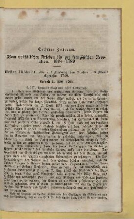Sechster Zeitraum. Vom westfälischen Frieden bis zur französischen Revolution. 1648 - 1789