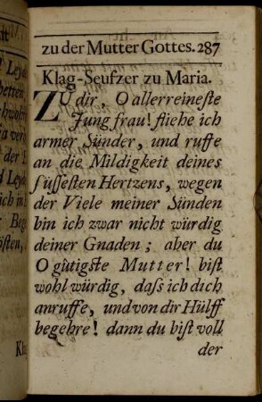 Klag-Seufzer zu Maria. - Tag-Zeiten Von der unbefleckten Empfängnuss Mariæ.