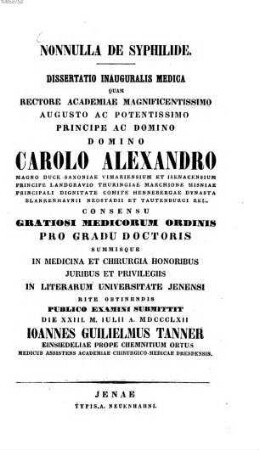 Nonnulla de syphilide : Diss. inaug. med.