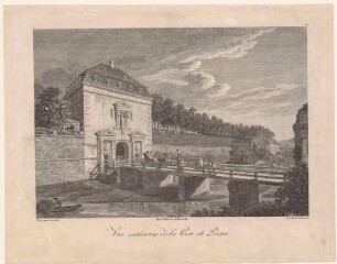 Das Pirnaische Tor (Pirnaischer Platz, Landhausstraße) in Dresden vor der Demolierung 1820 mit Stadtgraben, Blick nach Nordwesten, aus Rittners Dresden mit seinen Prachtgebäuden um 1810