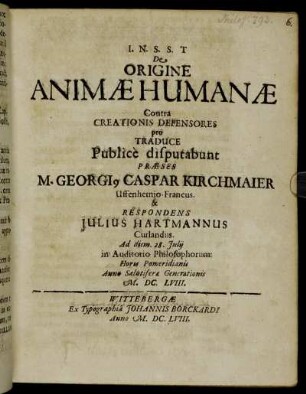 De Origine Animae Humanae : Contra Creationis Defensorespro Traduce
