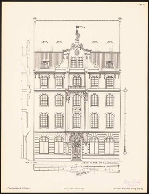Fassadenentwürfe für Lübeck Das Ergebnis d. Wettbewerbes, ausgeschrieben d. d. Verein von Kunstfreunden zu Lübeck, bearb. v. Richard Landé, Leipzig 1901: Ansicht, Fassadenschnitt vertikal