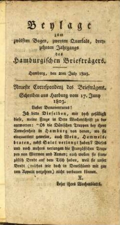 Beylage zum zwölften Bogen, zweyten Quartals
