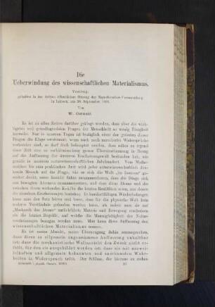 Die Ueberwindung des wissenschaftlichen Mater
