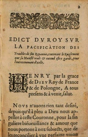 Edict du roy sur la pacification de troubles de ce royaume