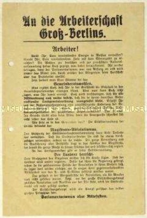 Aufruf der KPD zum Boykott der Gemeinderatswahlen 1919 und zur Unterstützung der Arbeiter- und Soldatenräte