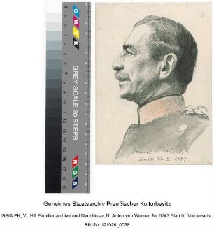 General v. Hahnke (Handskizze, signiert, coloriert, Bleistift)