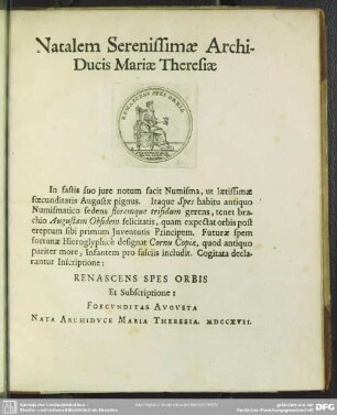 Natalem Serenissimae Archi-Ducis Mariae Theresiae