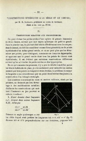 CONSTRUCTIONS SPHÉRIQUES A LA RÈGLE ET AU COMPAS.