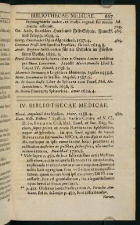 667-700, IV. Bibliothecae Medicae - VI. Bibliothecae Theologicae