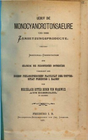 Ueber die Monocyancrotonsäure und ihre Zersetzungsproducte : Inaug. Diss.