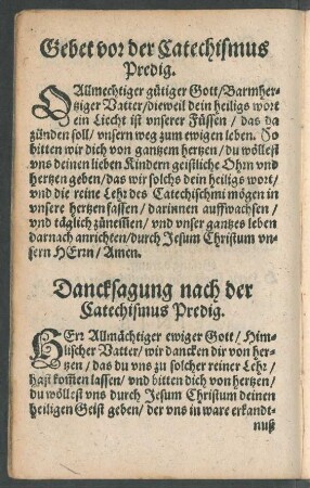 Gebet vor der Catechismus Predig.
