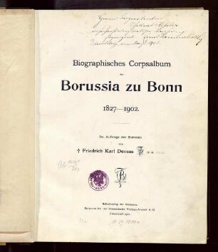 Biographisches Corpsalbum der Borussia zu Bonn : 1827 - 1902
