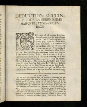 11-25, Deduction Succincte pour la Serenissime Maison Palatine de Sultzbach