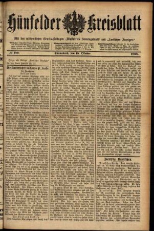 Erste Ausgabe vom Samstag, den 15. Oktober 1898.