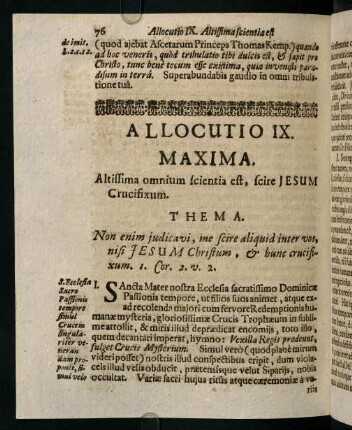 76-83, Allocutio IX. Maxima. Altissima omnium scientia est, scire Jesum Crucifixum
