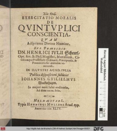 Exercitatio Moralis De Quintuplici Conscientia