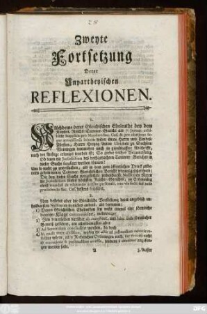 Zweyte Fortsetzung Derer Unpartheyischen Reflexionen