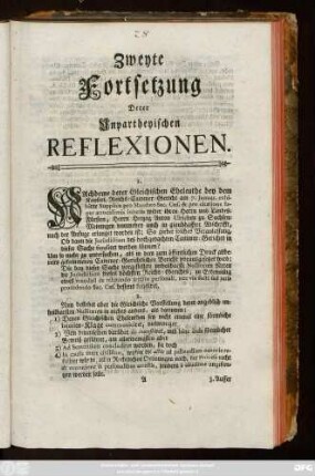 Zweyte Fortsetzung Derer Unpartheyischen Reflexionen