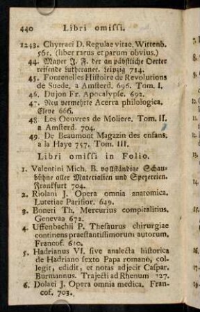 440-445, Libri omissi in Folio.