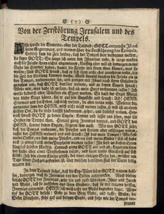Von der Zerstöhrung Jerusalem und des Tempels