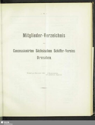 Mitglieder-Verzeichnis des Concessionirten Sächsischen Schiffer-Vereins Dresden