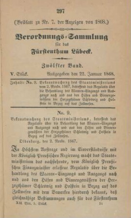 22. Januar 1868-23. Decbr. 1871 = V.-IL. Stück