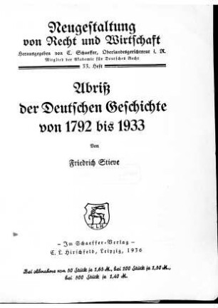 Abriß der deutschen Geschichte von 1792 bis 1933