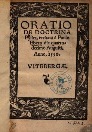 Oratio De Doctrina Pysica