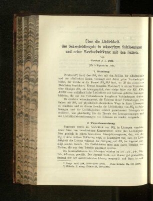 Über die Löslichkeit des Schwefeldioxyds in wässerigen Salzlösungen und seine Wechselwirkung mit den Salzen.
