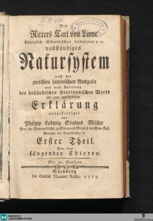 1: Von den säugenden Thieren