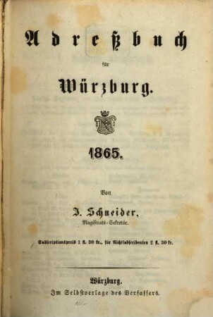 Adreßbuch für Würzburg. 1865, 1865