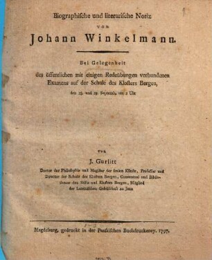 Biographische und literarische Notizen von Joh. Winkelmann. 1 (1797)