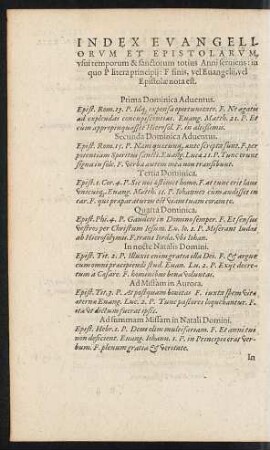Index Evangeliorum Et Epistolarum usui temporum & sanctorum totius anni serviens ...