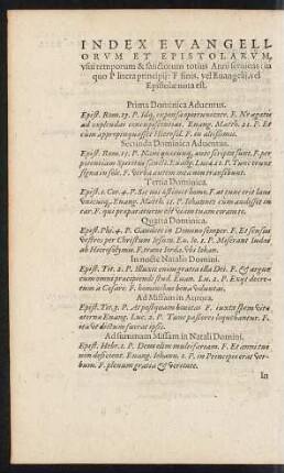 Index Evangeliorum Et Epistolarum usui temporum & sanctorum totius anni serviens ...