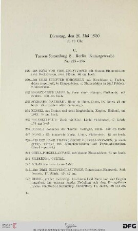 Zweiter Versteigerungstag: Dienstag, den 20. Mai 1930 ab 10 Uhr (Nr. 225-518)