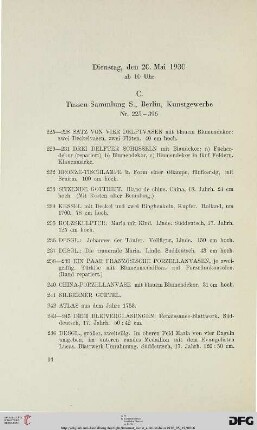 Zweiter Versteigerungstag: Dienstag, den 20. Mai 1930 ab 10 Uhr (Nr. 225-518)