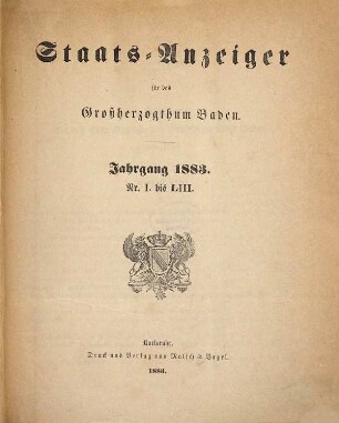 Staatsanzeiger für das Großherzogtum Baden. 1883