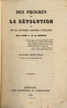 Des progrès de la revolution et de la guerre c. l'église