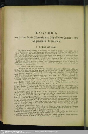 Verzeichniß der in der Stadt Chemnitz am Schlusse des Jahres1896 vorhandenen Stiftungen
