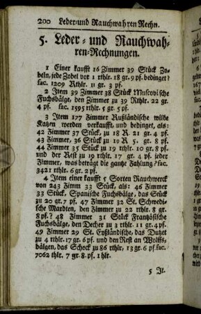 5. Leder- und Rauchwahren-Rechnungen. - 9. Getränck-Rechnung.