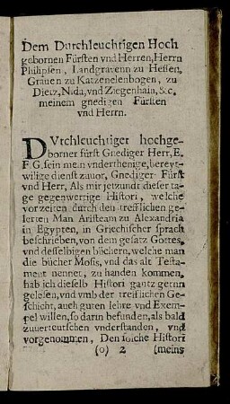 Dem Durchleuchtigen Hoch gebornen Fürsten und Herren, Herrn Philipsen, Landgravenn zu Hessen [...]